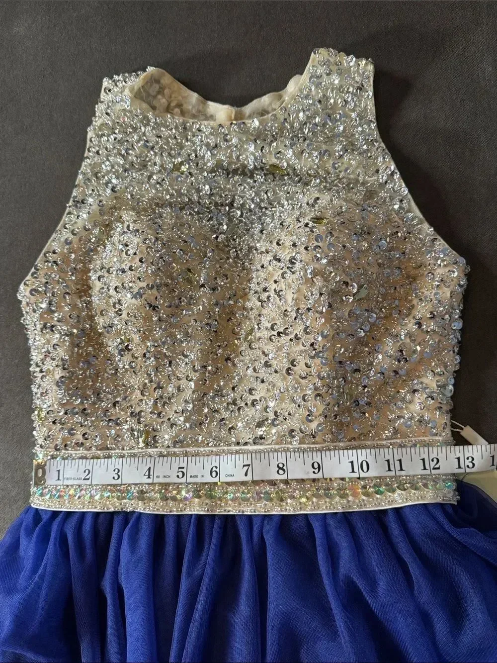 Women’s Embellished Sequin Beaded Bodice Royal Blue Tulle Party Dress Size 2 NWT